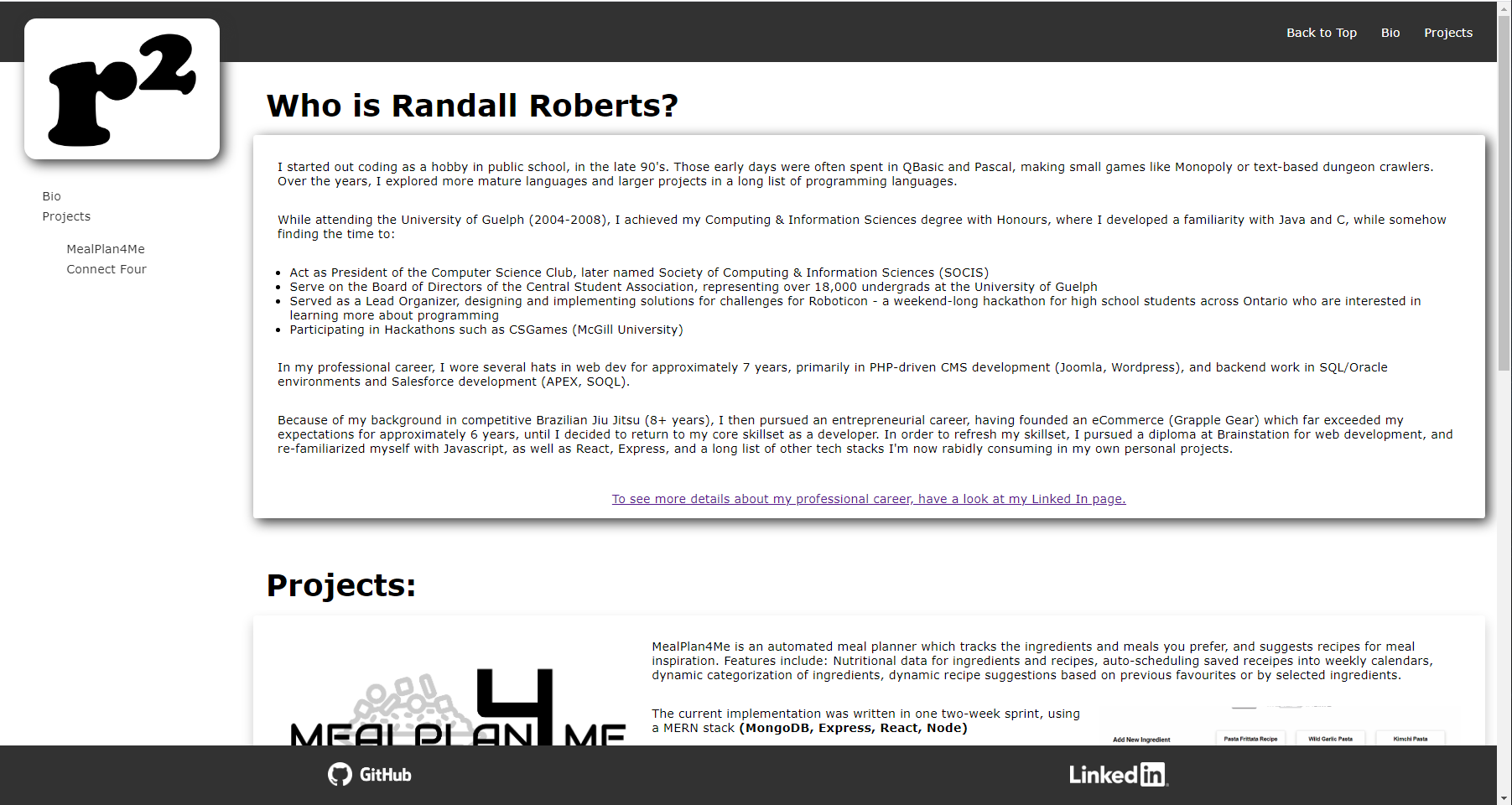 Screenshot of this website (randallroberts.ca)